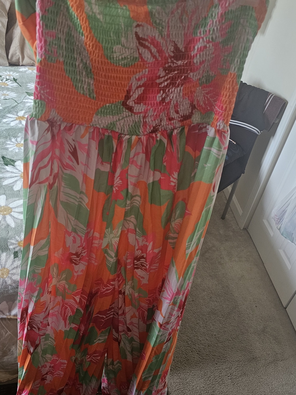Fashion Nova Strapless Wide-Leg Jumpsuit in Pink & Orange Floral - Picture 2 of 5